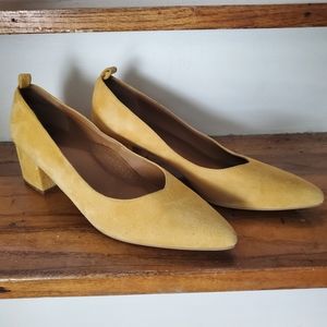 Yellow Velvet Pointed Toe Heels